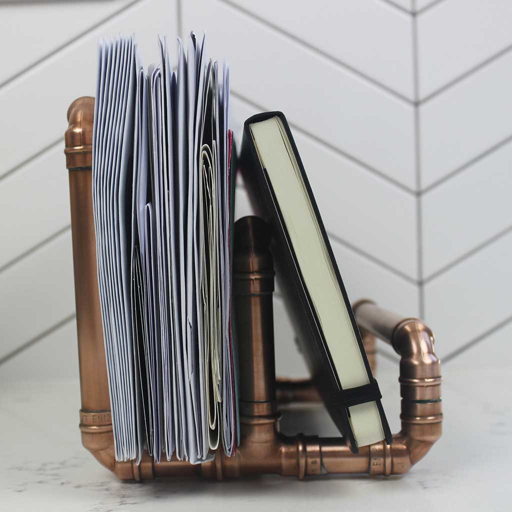 Copper Letter Holder handmade of recycled components by Emmet Bosonnet of Kopper Kreation in Dublin Ireland