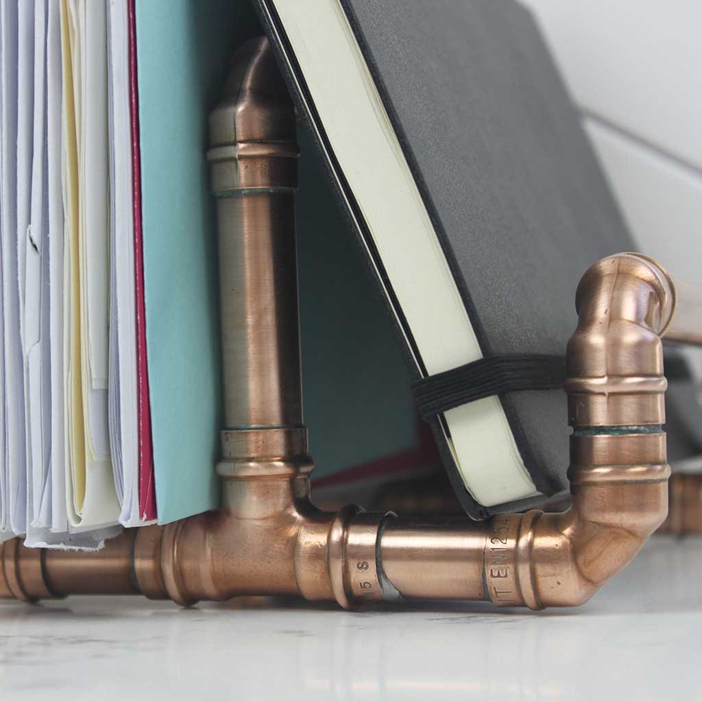 Copper Letter Holder handmade of recycled components by Emmet Bosonnet of Kopper Kreation in Dublin Ireland