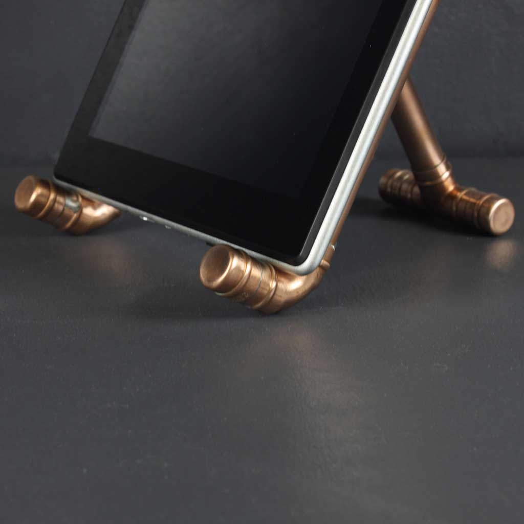 Copper iPad Stand handmade of recycled components by Emmet Bosonnet of Kopper Kreation in Dublin Ireland