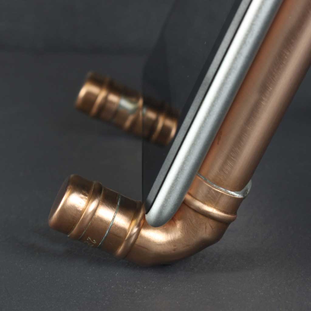 Copper iPad Stand handmade of recycled components by Emmet Bosonnet of Kopper Kreation in Dublin Ireland