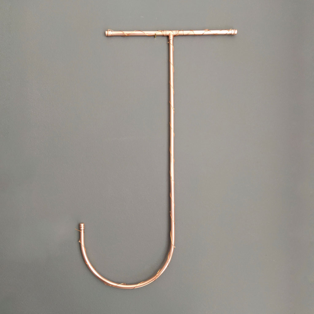 Copper Letter J handmade of recycled components by Emmet Bosonnet of Kopper Kreation in Dublin Ireland