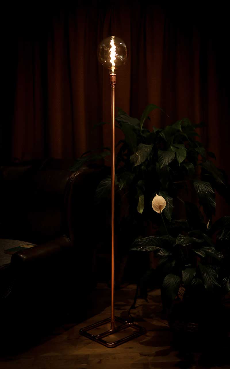 copper-floor-lamp-with-big-bulb-200mm-diameter-handmade-by-Emmet-Bosonnet-of-Kopper-Kreation-in-Dublin-Ireland