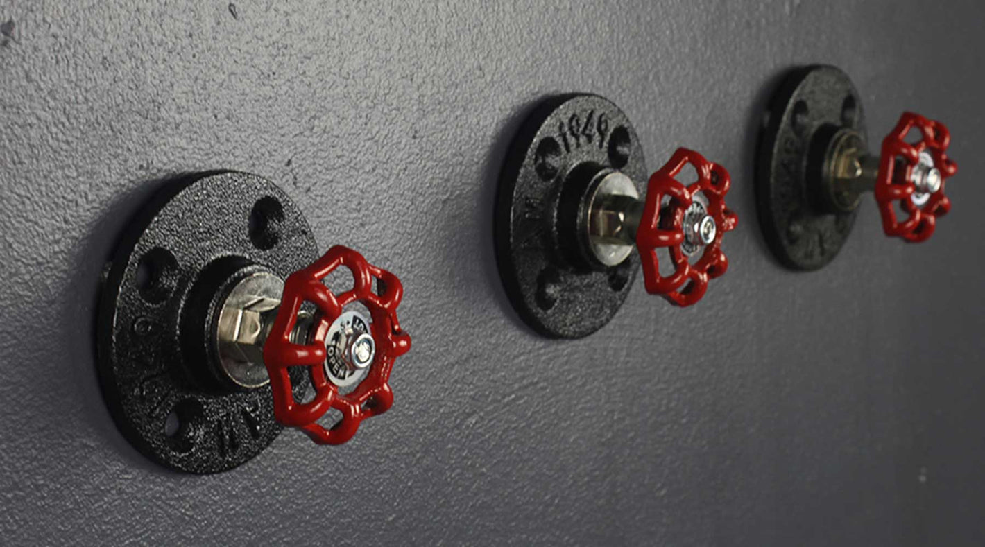 Industrial-Coat-Hook-trio-red-handmade-of-recycled-components-by-Emmet-Bosonnet-of-Kopper-Kreation-in-Dublin-Ireland
