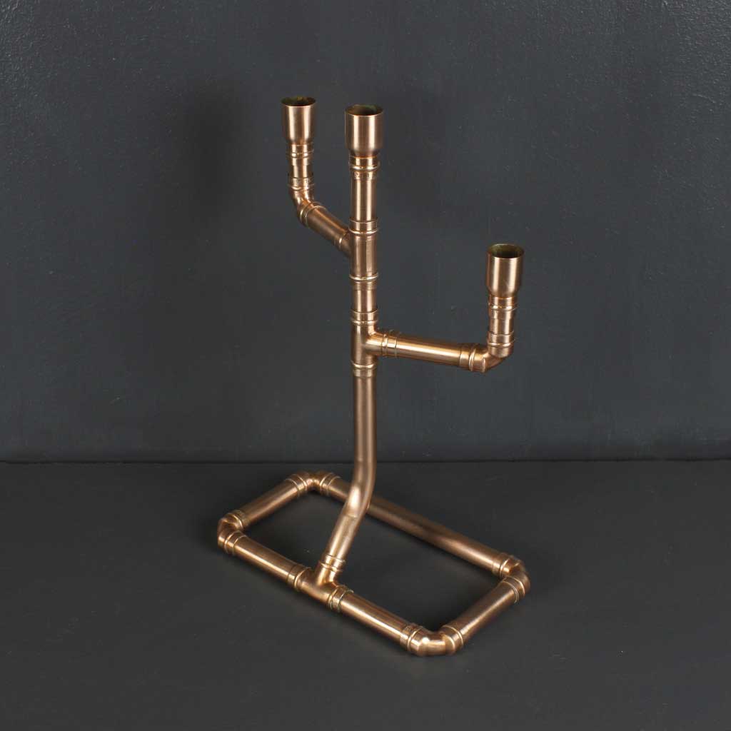 Classic Copper Pipe Candelabra handmade of recycled components by Emmet Bosonnet of Kopper Kreation in Dublin Ireland