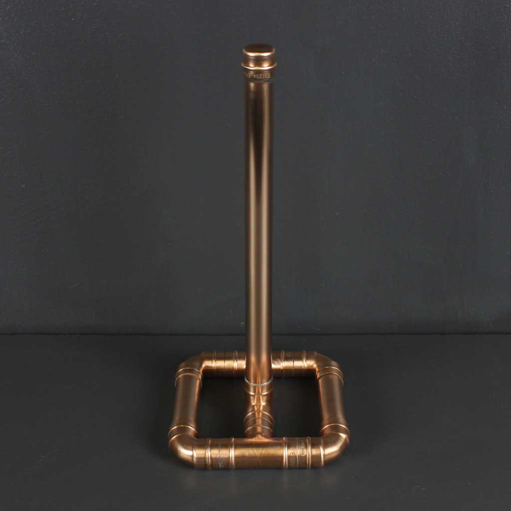 Copper Kitchen Roll Holder handmade of recycled components by Emmet Bosonnet of Kopper Kreation in Dublin Ireland