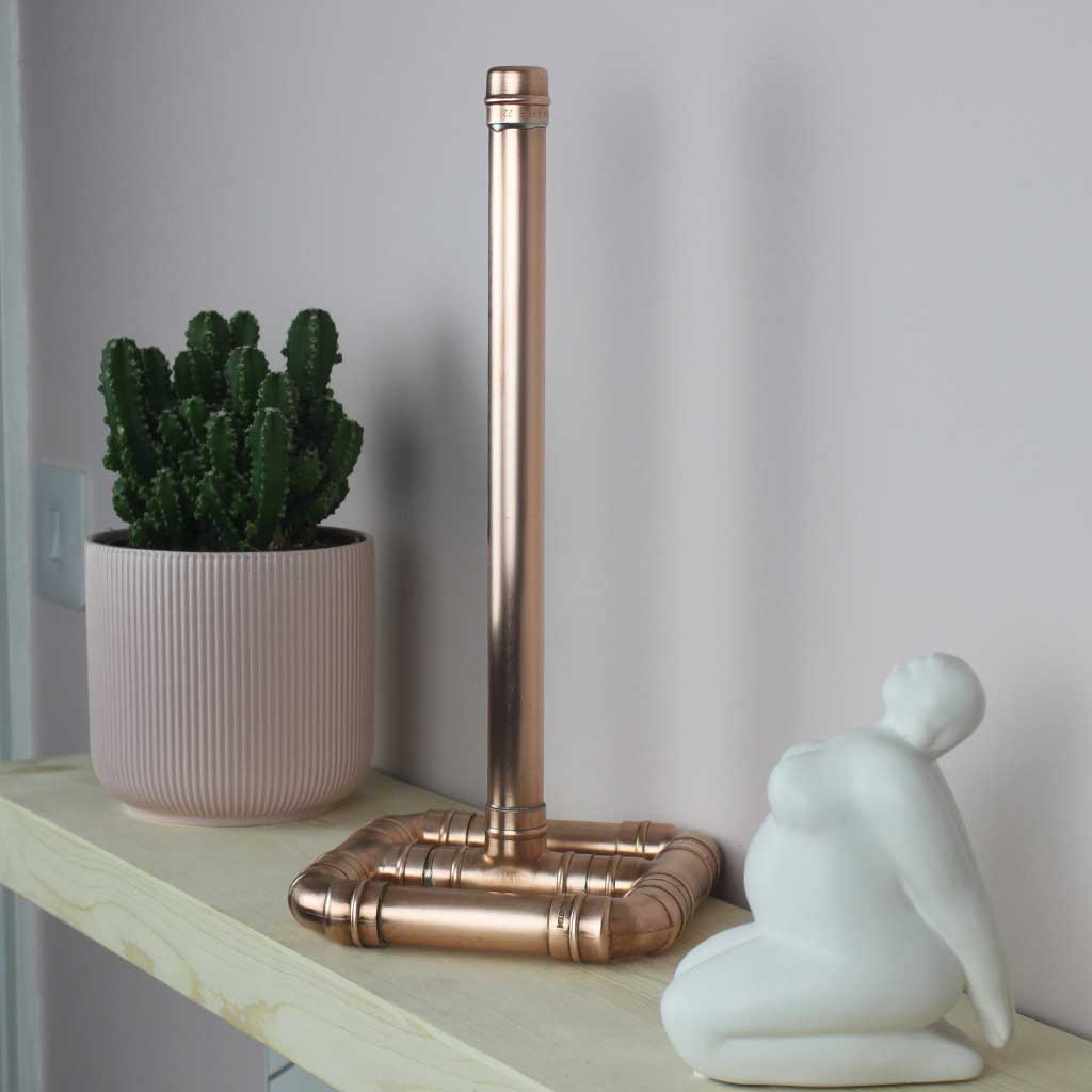 Copper Kitchen Roll Holder handmade of recycled components by Emmet Bosonnet of Kopper Kreation in Dublin Ireland