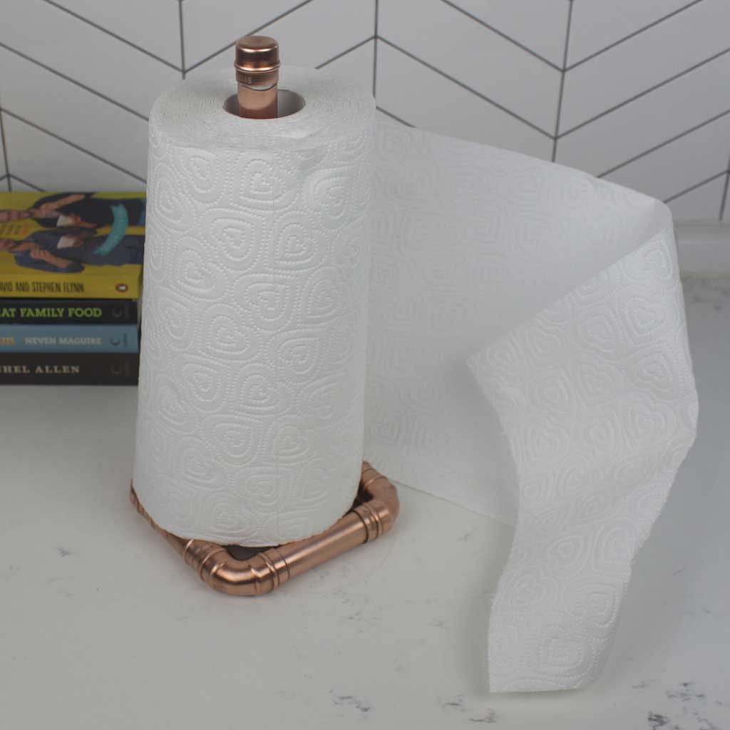 Copper Kitchen Roll Holder handmade of recycled components by Emmet Bosonnet of Kopper Kreation in Dublin Ireland