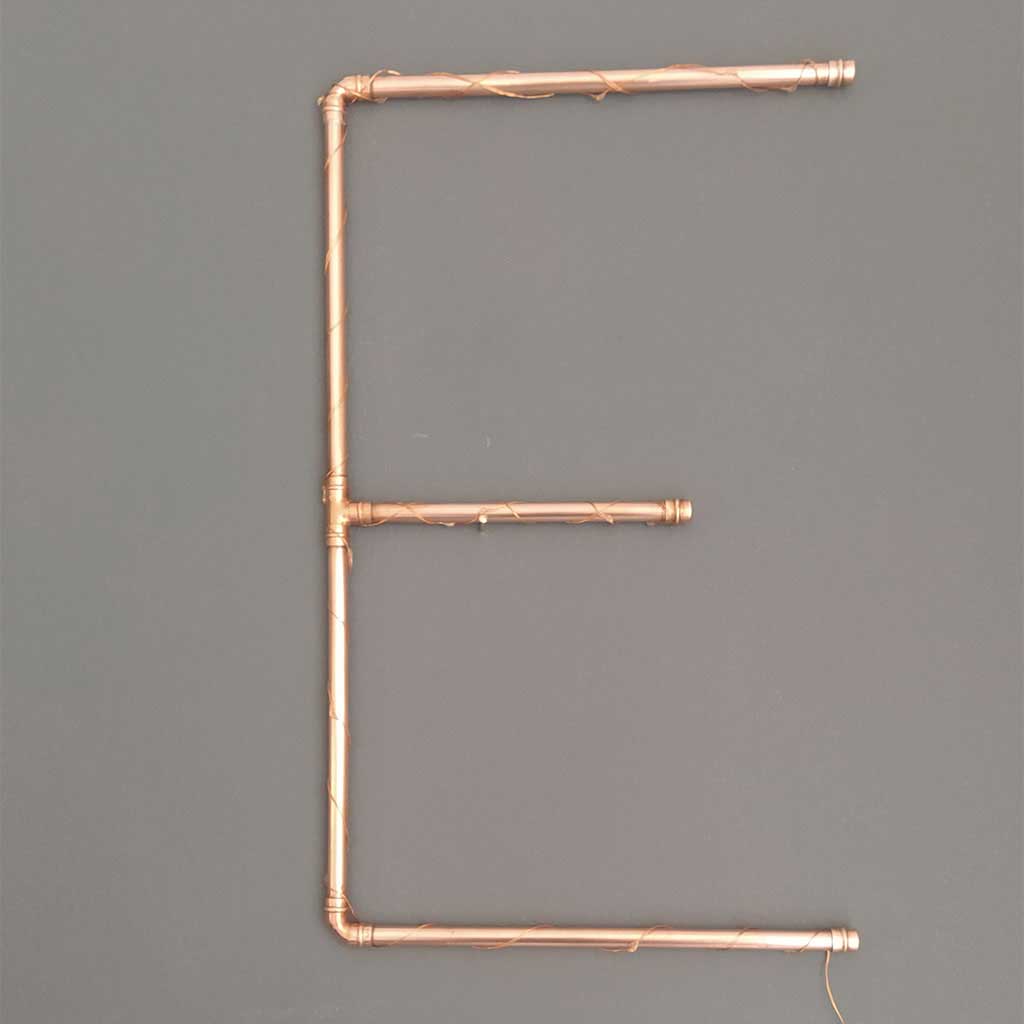 Copper Letter E handmade of recycled components by Emmet Bosonnet of Kopper Kreation in Dublin Ireland