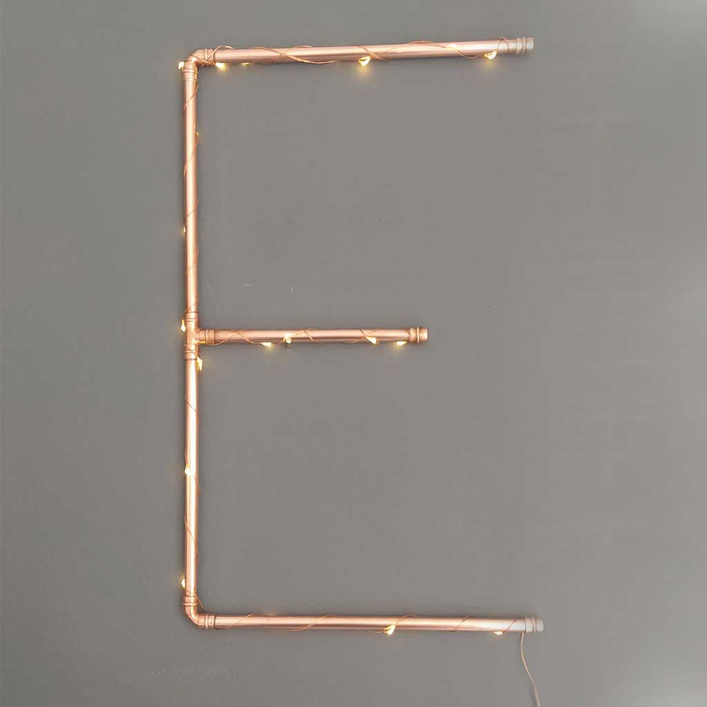 Copper Letter E handmade of recycled components by Emmet Bosonnet of Kopper Kreation in Dublin Ireland