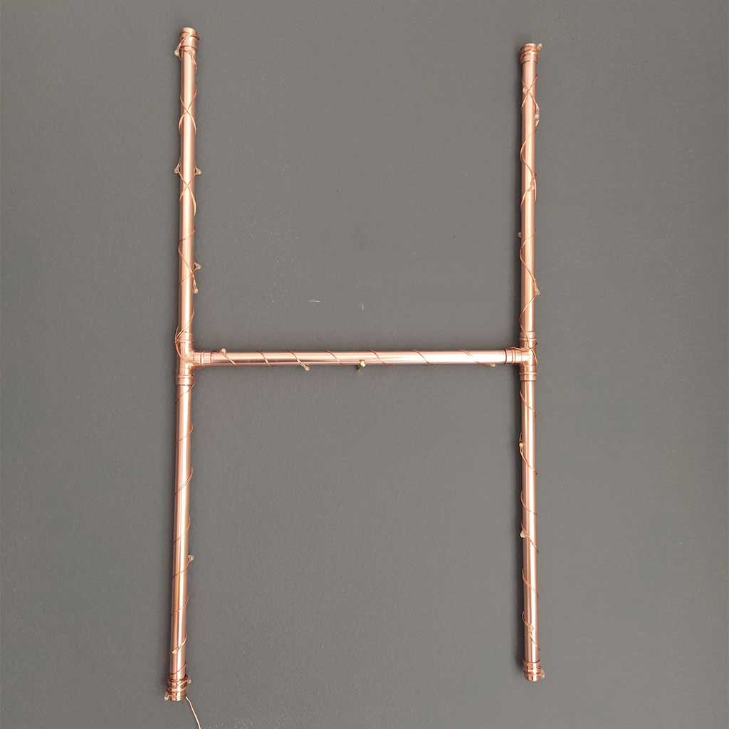 Copper Letter H handmade of recycled components by Emmet Bosonnet of Kopper Kreation in Dublin Ireland