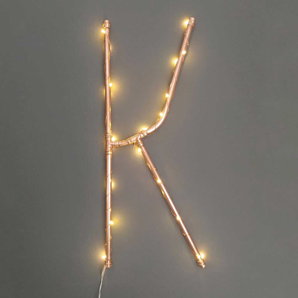 Copper Letter K handmade of recycled components by Emmet Bosonnet of Kopper Kreation in Dublin Ireland