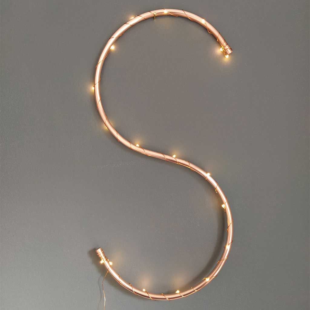 Copper Letter S handmade of recycled components by Emmet Bosonnet of Kopper Kreation in Dublin Ireland