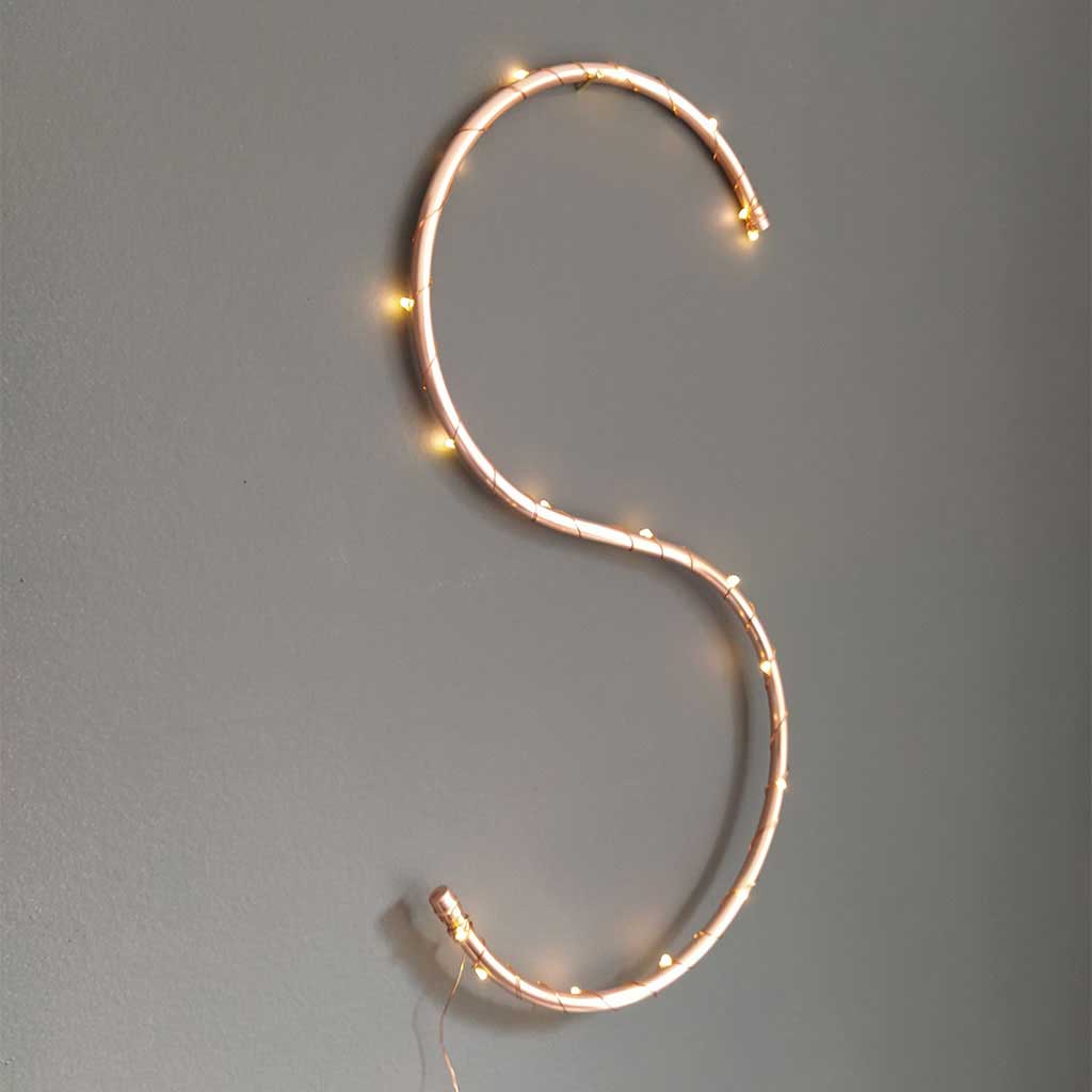 Copper Letter S handmade of recycled components by Emmet Bosonnet of Kopper Kreation in Dublin Ireland