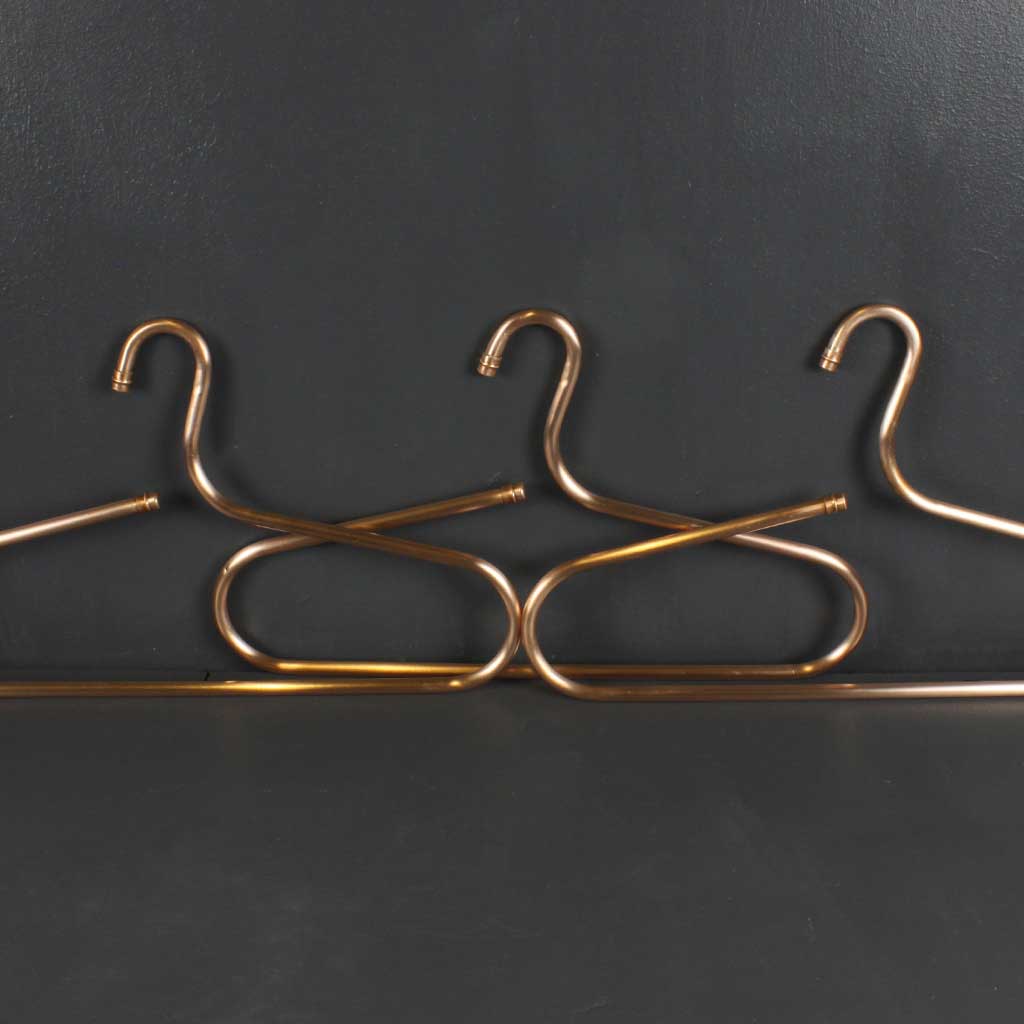 Copper Pipe Clothes Hanger x3 handmade of recycled components by Emmet Bosonnet of Kopper Kreation in Dublin Ireland