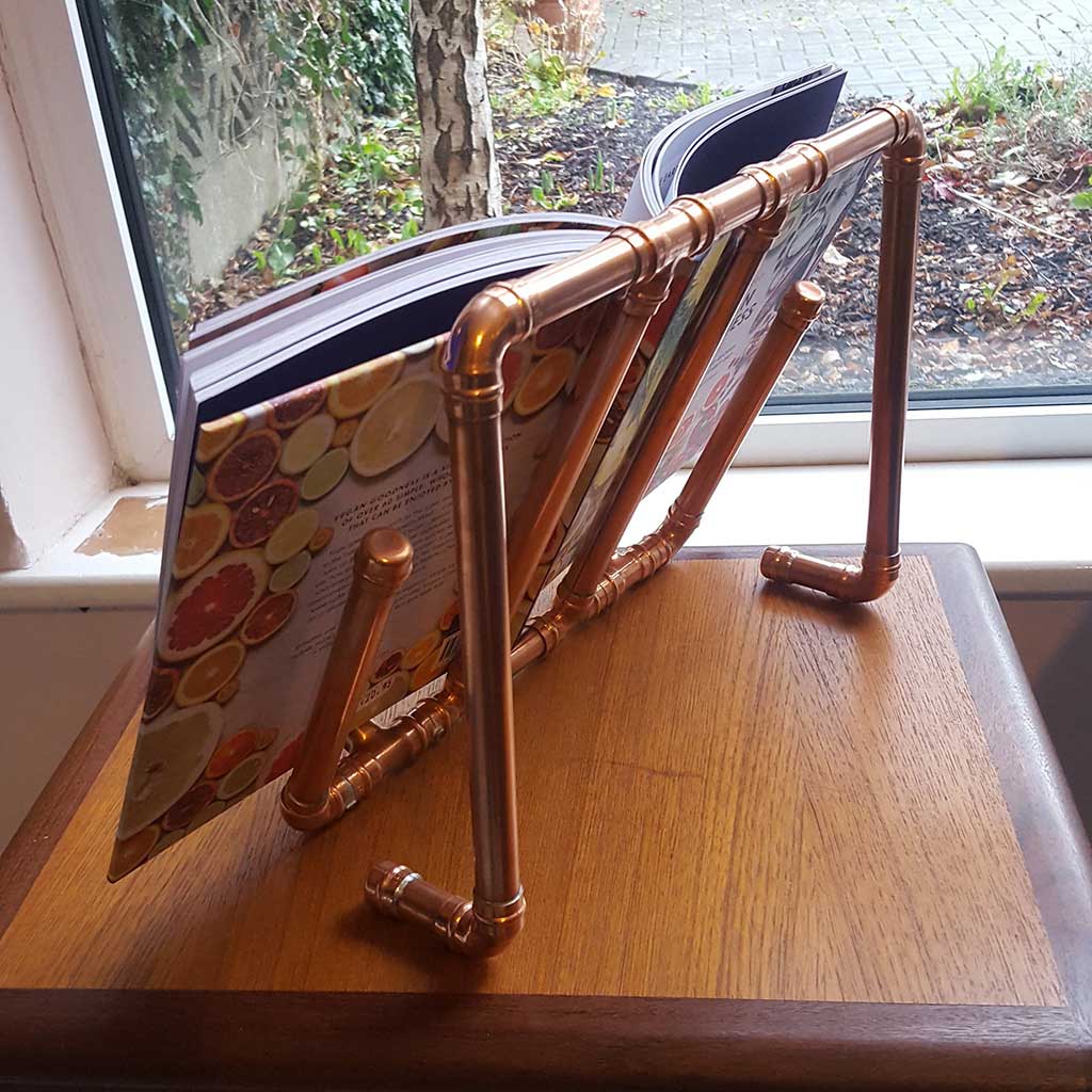 Copper Recipe Book Stand handmade by Emmet Bosonnet in Dublin Ireland
