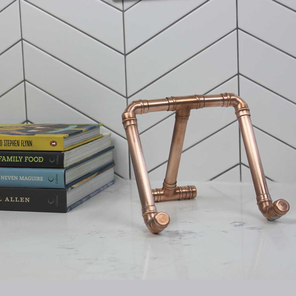 Copper iPad Stand handmade of recycled components by Emmet Bosonnet of Kopper Kreation in Dublin Ireland