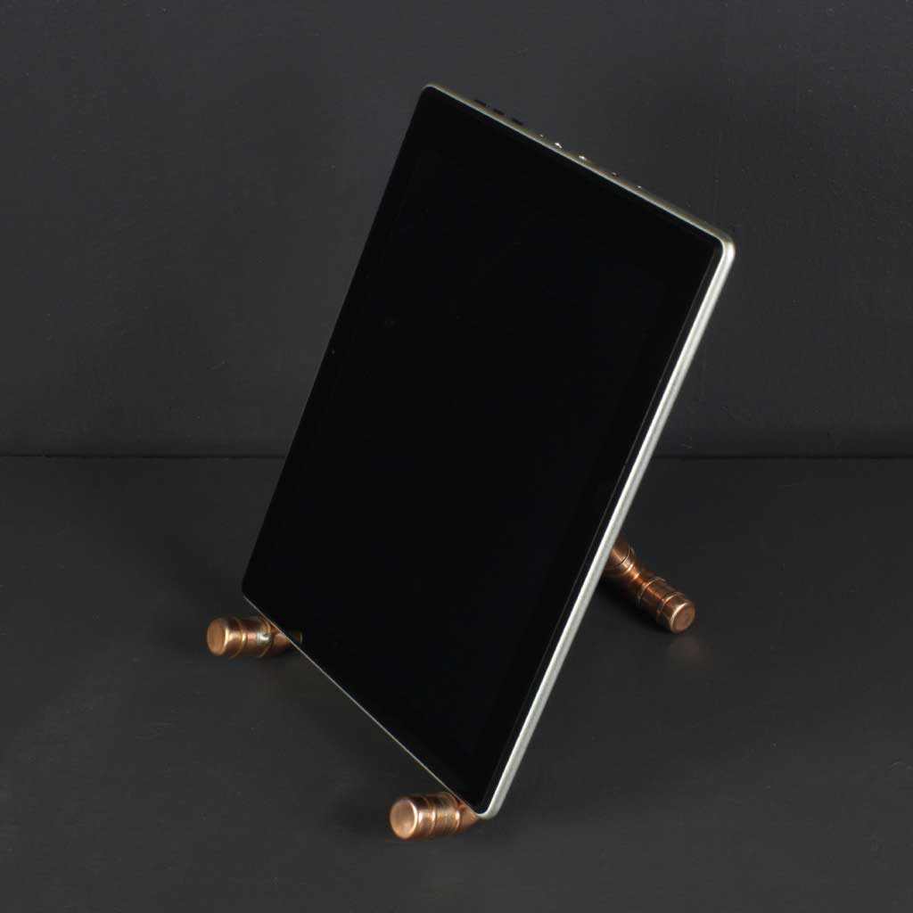 Copper iPad Stand handmade of recycled components by Emmet Bosonnet of Kopper Kreation in Dublin Ireland