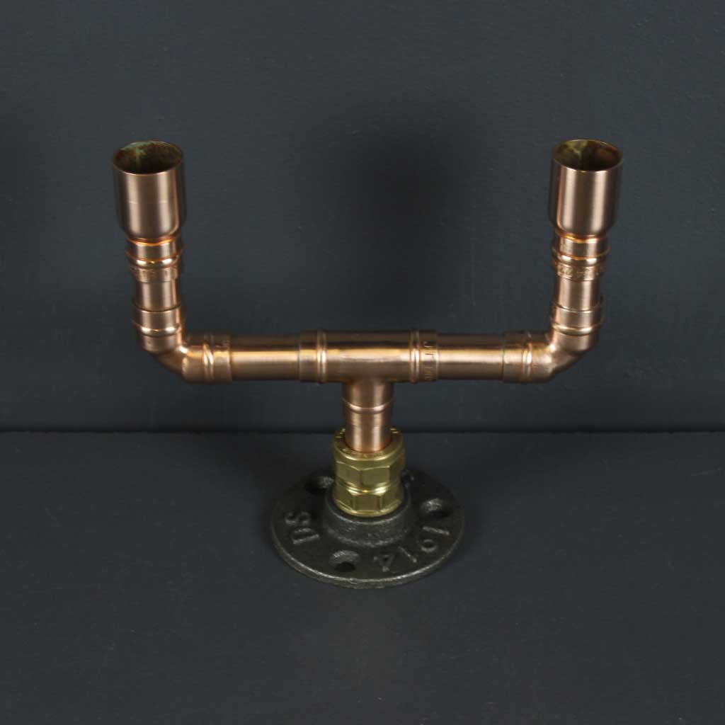 Duo Candelabra copper handmade of recycled components by Emmet Bosonnet of Kopper Kreation in Dublin Ireland
