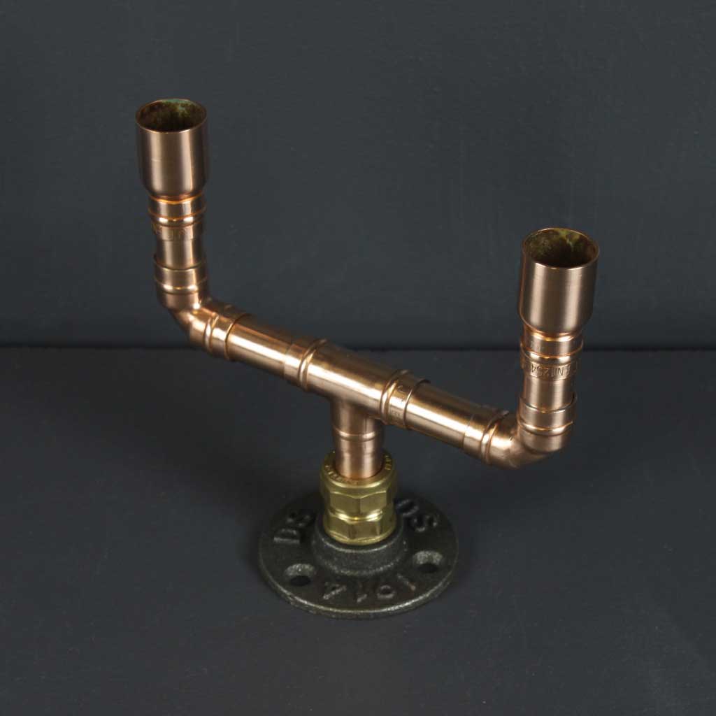 Duo Candelabra copper handmade of recycled components by Emmet Bosonnet of Kopper Kreation in Dublin Ireland