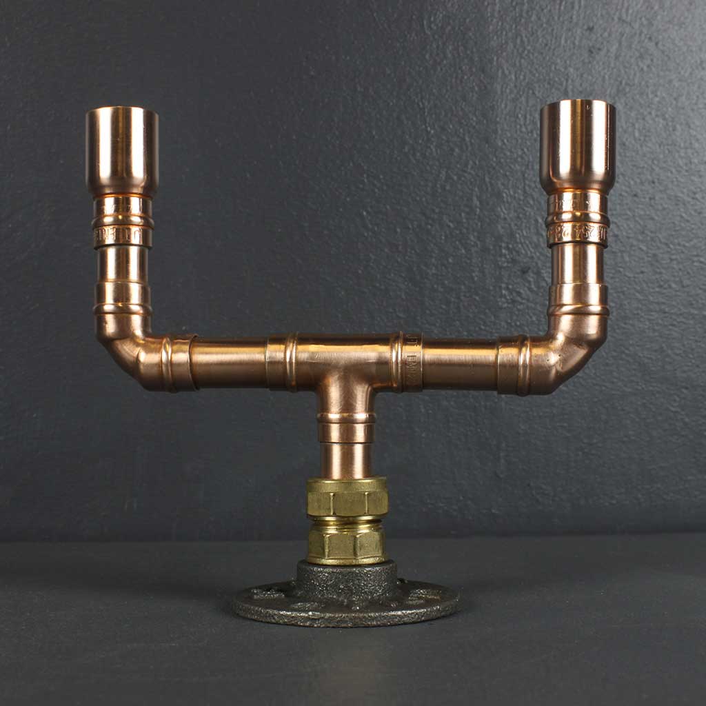 Duo Candelabra copper handmade of recycled components by Emmet Bosonnet of Kopper Kreation in Dublin Ireland