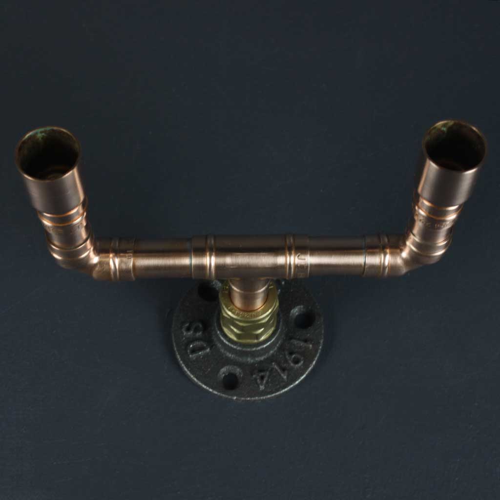 Duo Candelabra copper handmade of recycled components by Emmet Bosonnet of Kopper Kreation in Dublin Ireland