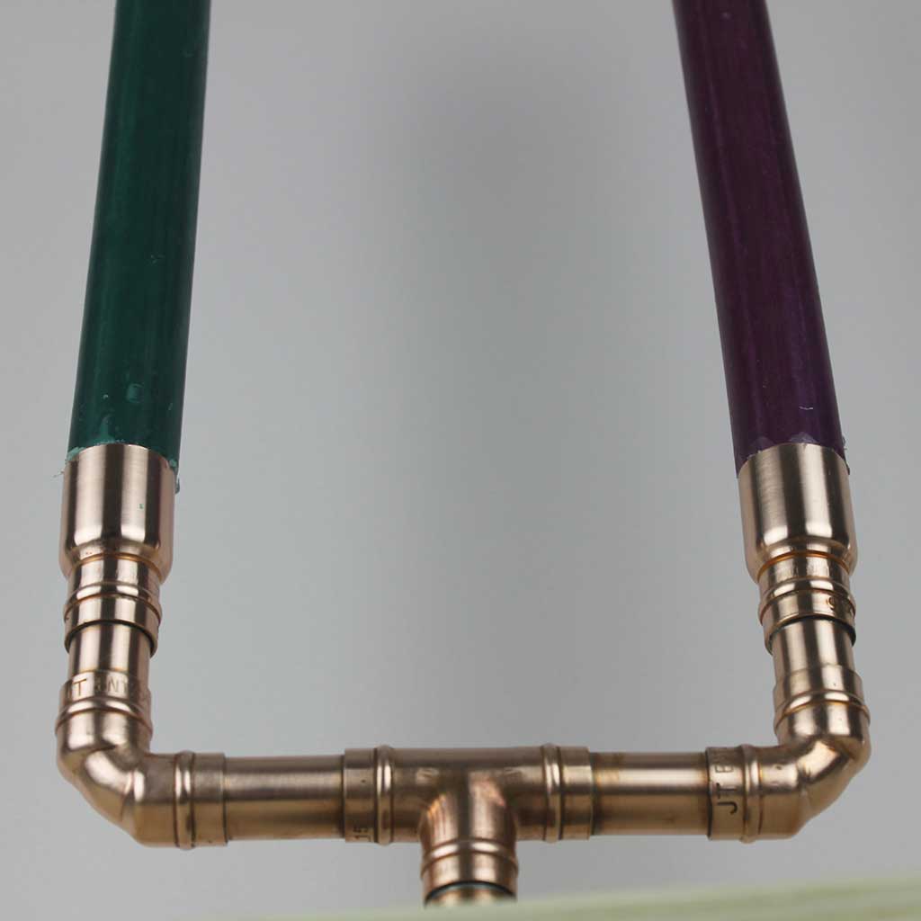 Duo Candelabra copper handmade of recycled components by Emmet Bosonnet of Kopper Kreation in Dublin Ireland