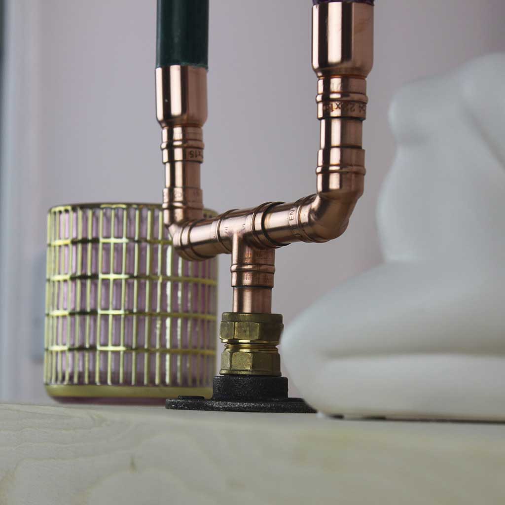 Duo Candelabra copper handmade of recycled components by Emmet Bosonnet of Kopper Kreation in Dublin Ireland