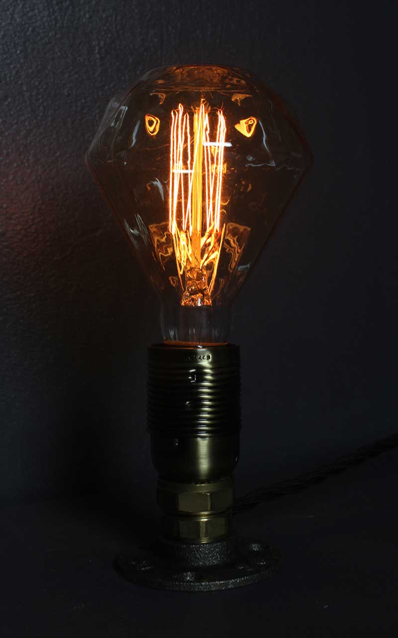 Flange-Lamp-with-diamond-incandescent-bulb-by-Emmet-Bosonnet-of-Kopper-Kreation-in-Dublin-Ireland