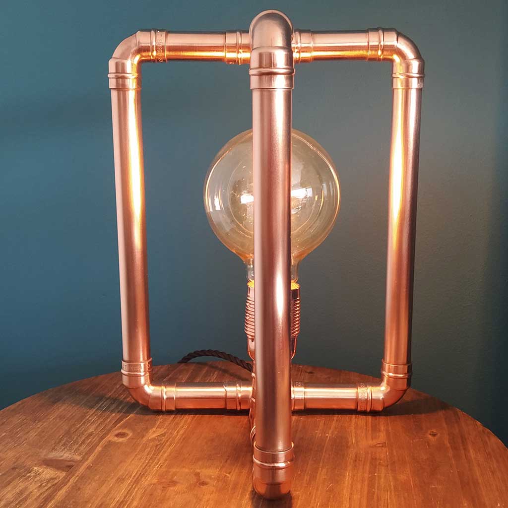 Geo copper lamp handmade by Emmet Bosonnet from recycled materials in Dublin Ireland
