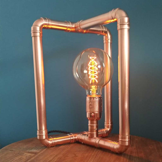 Geo copper lamp handmade by Emmet Bosonnet from recycled materials in Dublin Ireland