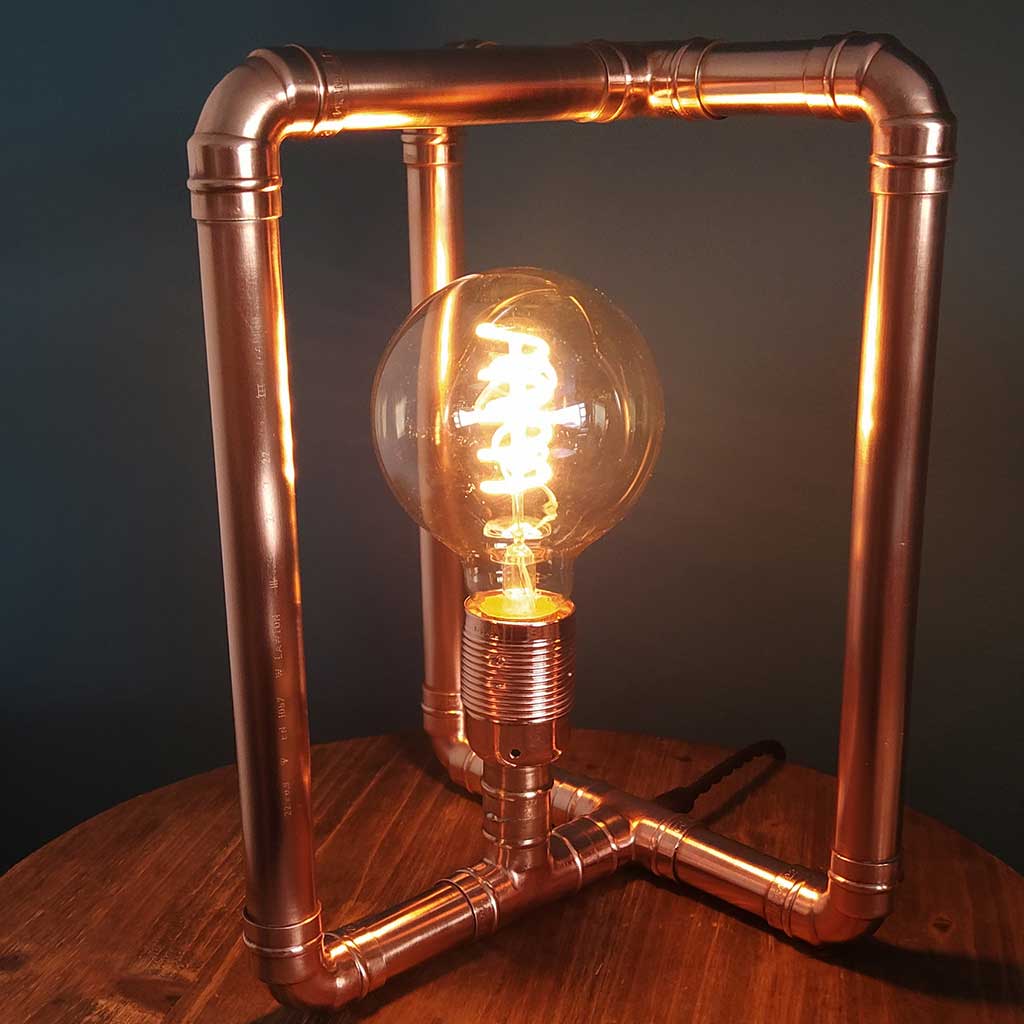 Geo copper lamp handmade by Emmet Bosonnet from recycled materials in Dublin Ireland