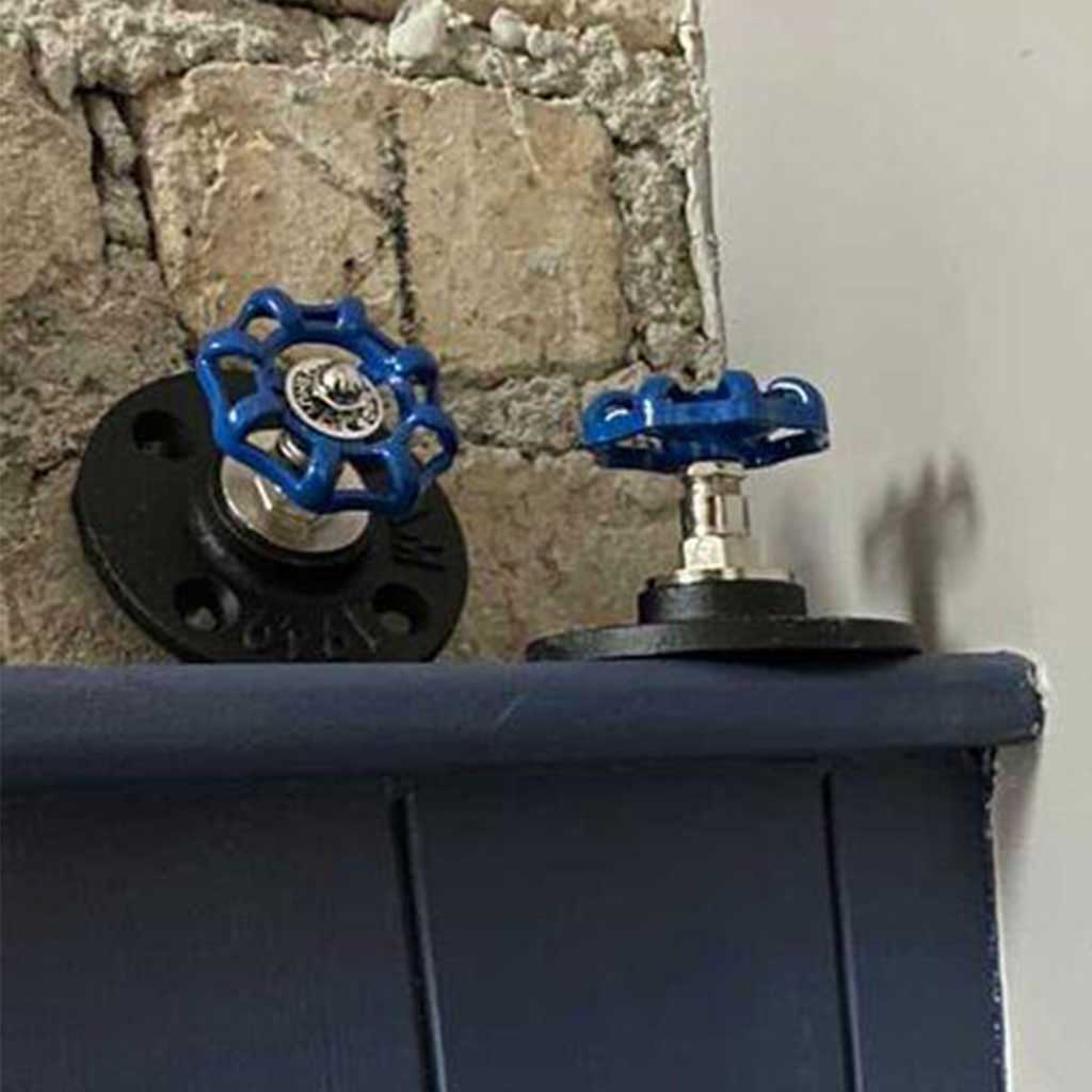 Industrial Coat Hook duo blue handmade of recycled components by Emmet Bosonnet of Kopper Kreation in Dublin Ireland