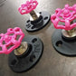Industrial Coat Hook trio neon pink handmade of recycled components by Emmet Bosonnet of Kopper Kreation in Dublin Ireland