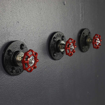 Industrial Coat Hook trio red handmade of recycled components by Emmet Bosonnet of Kopper Kreation in Dublin Ireland