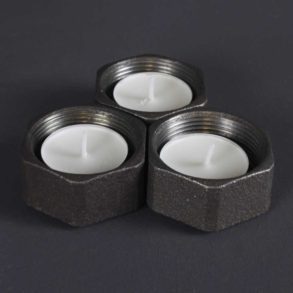 Iron Tea Light Holder x3 handmade of recycled components by Emmet Bosonnet of Kopper Kreation in Dublin Ireland