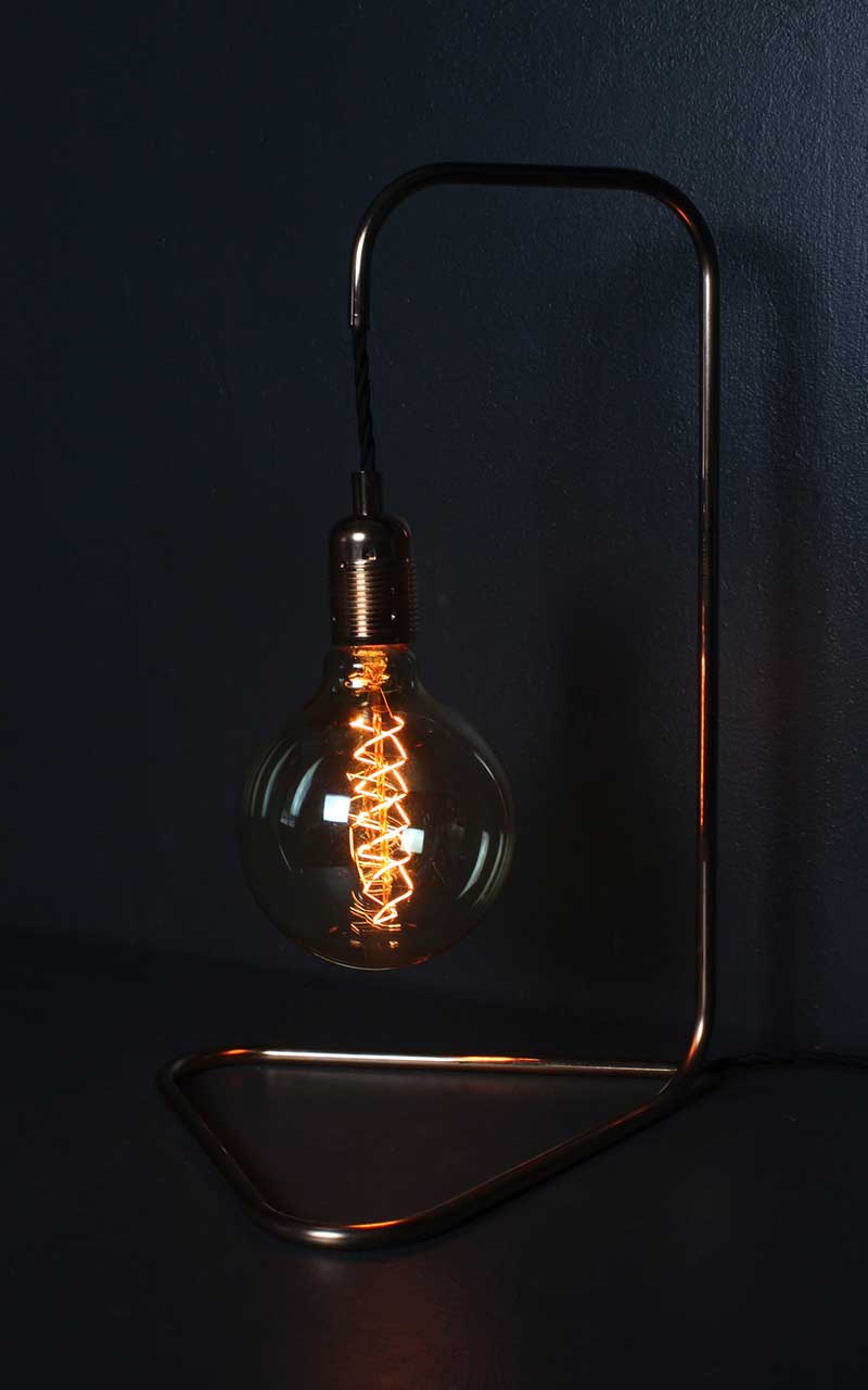 Large-Triangular-Based-Copper-Lamp-spiral-incandescent-bulb-by-Emmet-Bosonnet-of-Kopper-Kreation-in-Dublin-Ireland