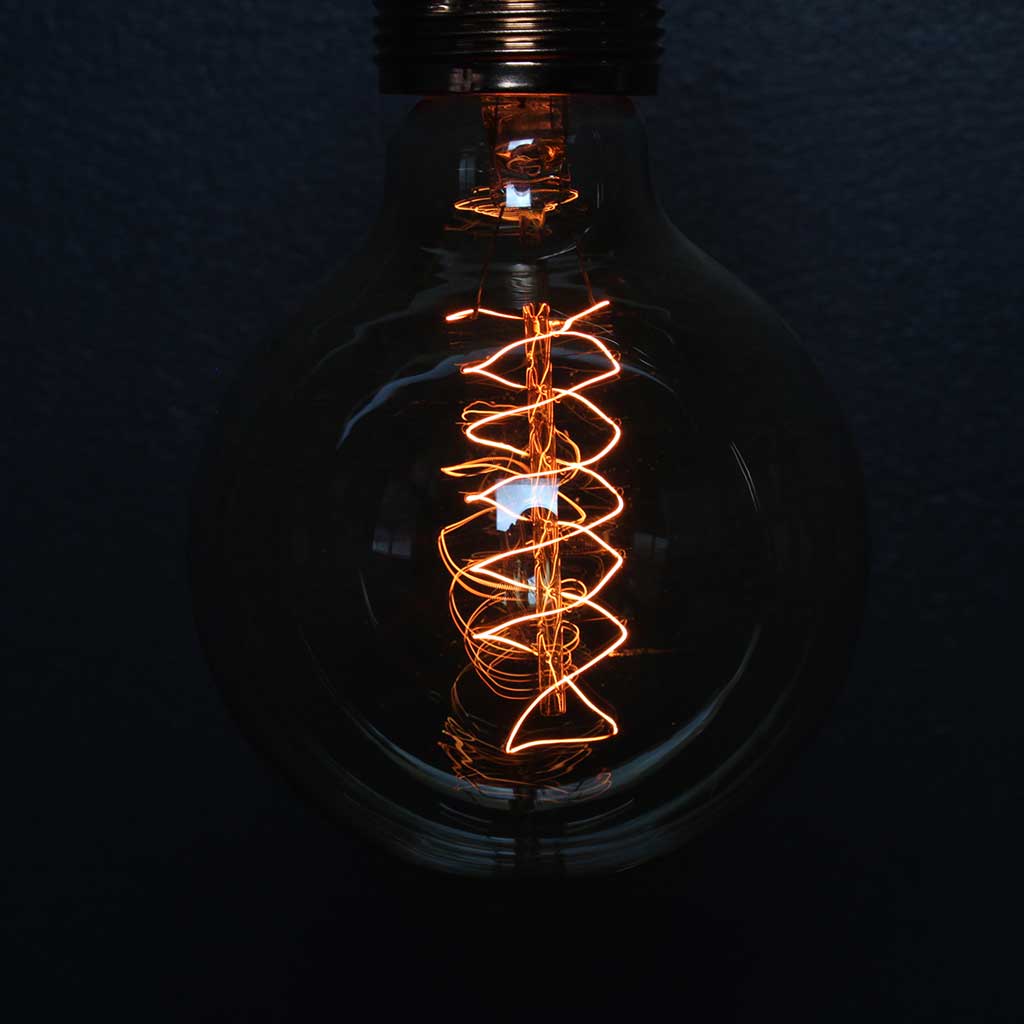 Small Spiral Incandescent Light Bulb by Emmet Bosonnet of Kopper Kreation in Dublin Ireland