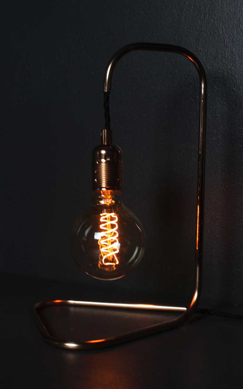 Small-Triangular-Based-Copper-Lamp-spiral-incandescent-bulb-by-Emmet-Bosonnet-of-Kopper-Kreation-in-Dublin-Ireland