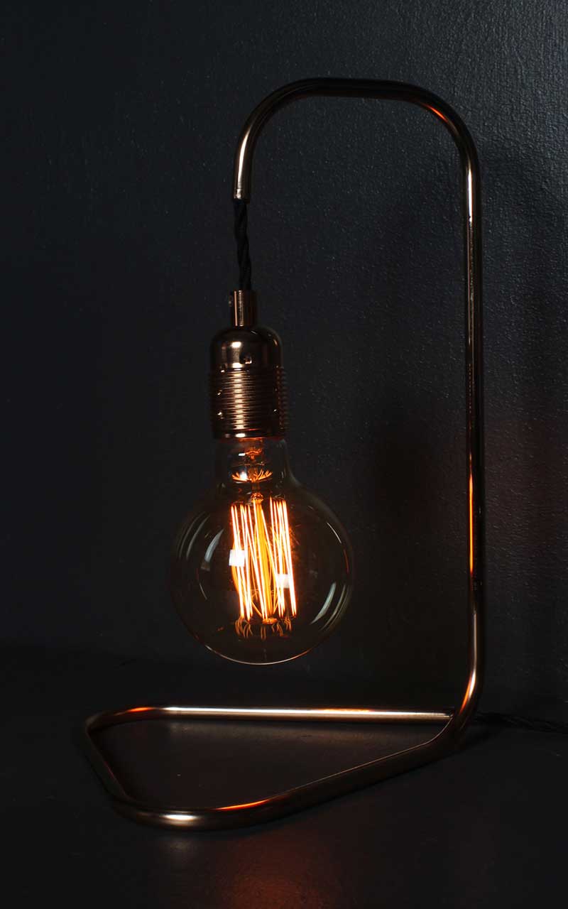 Small-Triangular-Based-Copper-Lamp-straight-incandescent-bulb-by-Emmet-Bosonnet-of-Kopper-Kreation-in-Dublin-Ireland