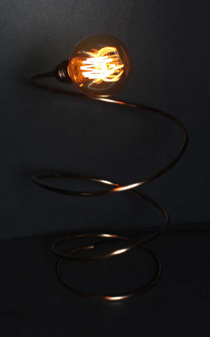 Spiral-Copper-Lamp-with-straight-incandescent-bulb-by-Emmet-Bosonnet-of-Kopper-Kreation-in-Dublin-Ireland