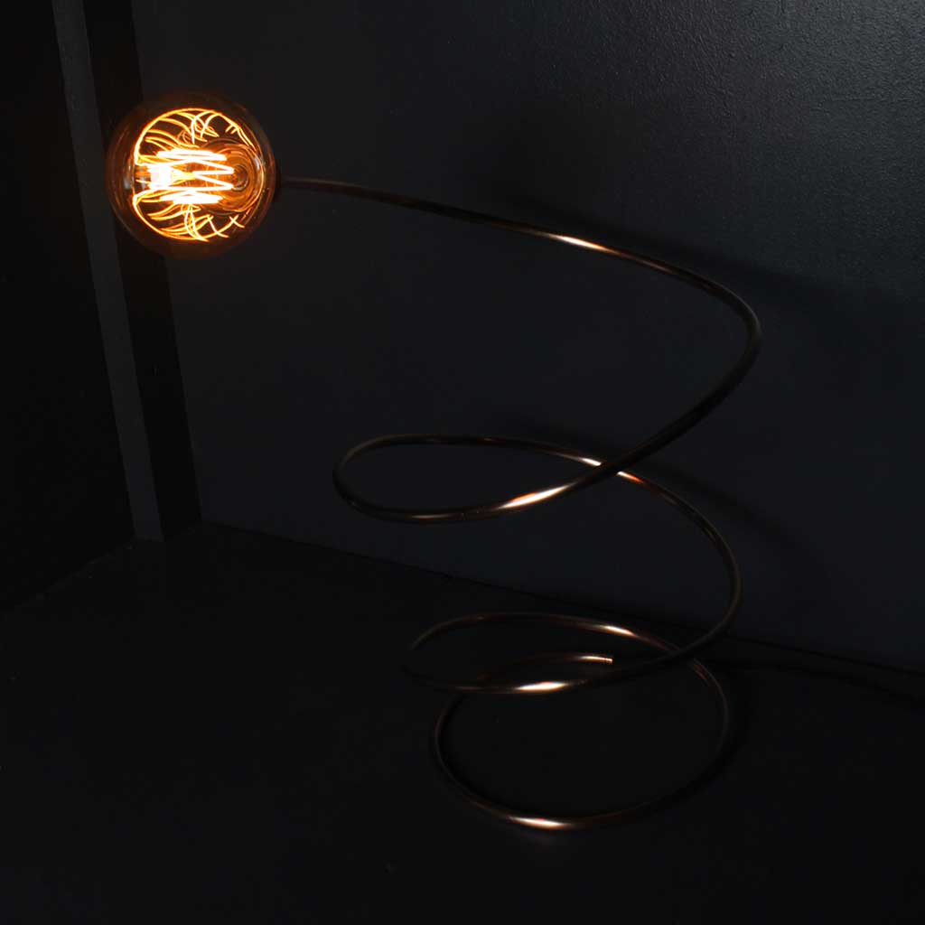 Spiral-Copper-Lamp-with-straight-incandescent-bulb-by-Emmet-Bosonnet-of-Kopper-Kreation-in-Dublin-Ireland