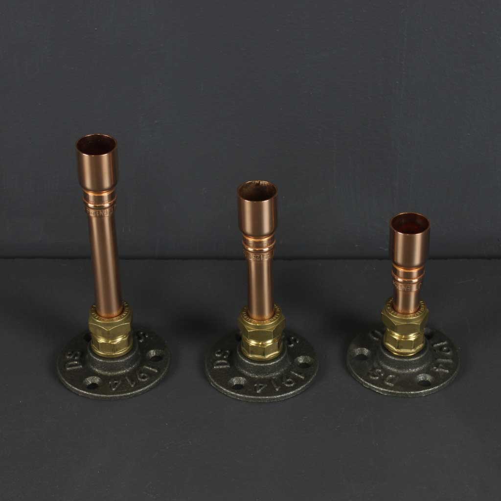 Trio Candle Holder handmade of recycled components by Emmet Bosonnet of Kopper Kreation in Dublin Ireland