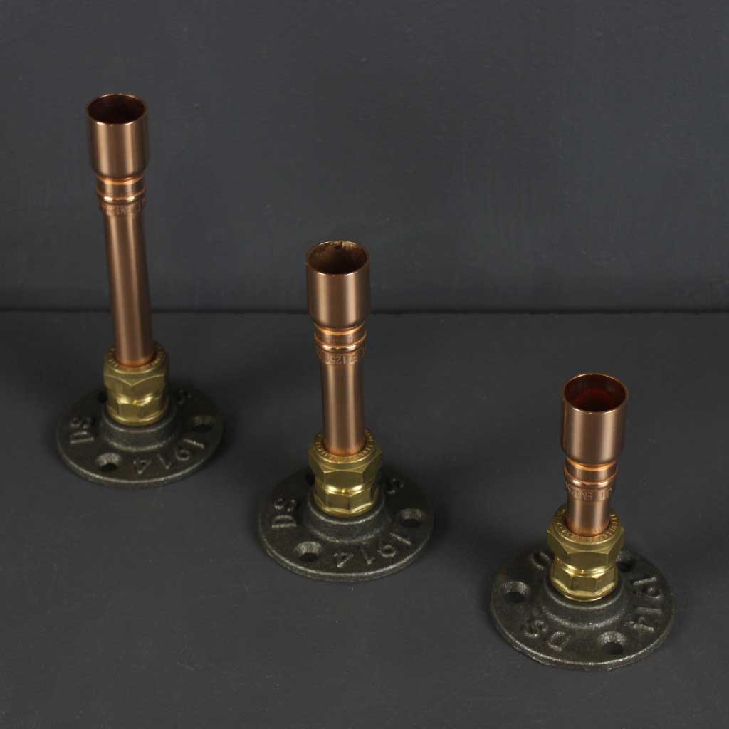 Trio Candle Holder handmade of recycled components by Emmet Bosonnet of Kopper Kreation in Dublin Ireland