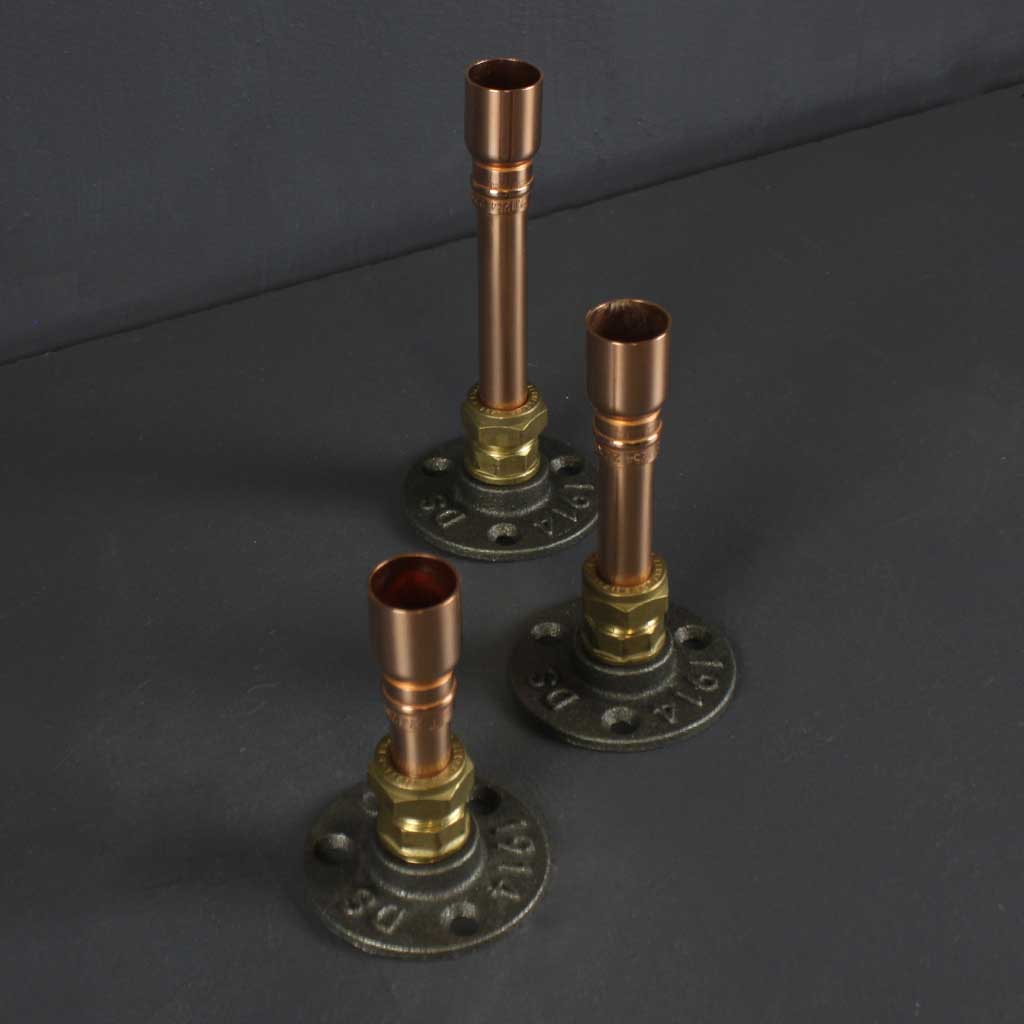 Trio Candle Holder handmade of recycled components by Emmet Bosonnet of Kopper Kreation in Dublin Ireland